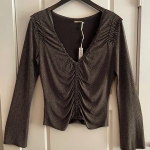 Max Studio Deep V-neck Brown Top